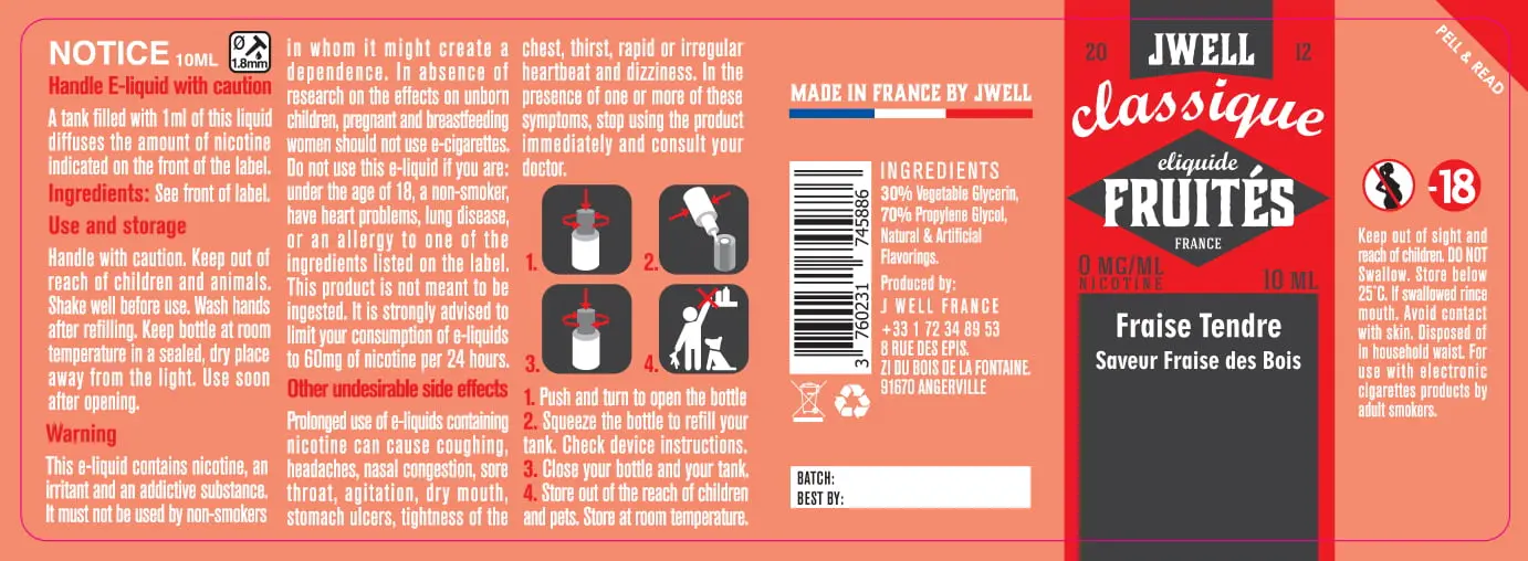 40X114 10ML FRAISE TENDRE 10ml-UK - 0mg