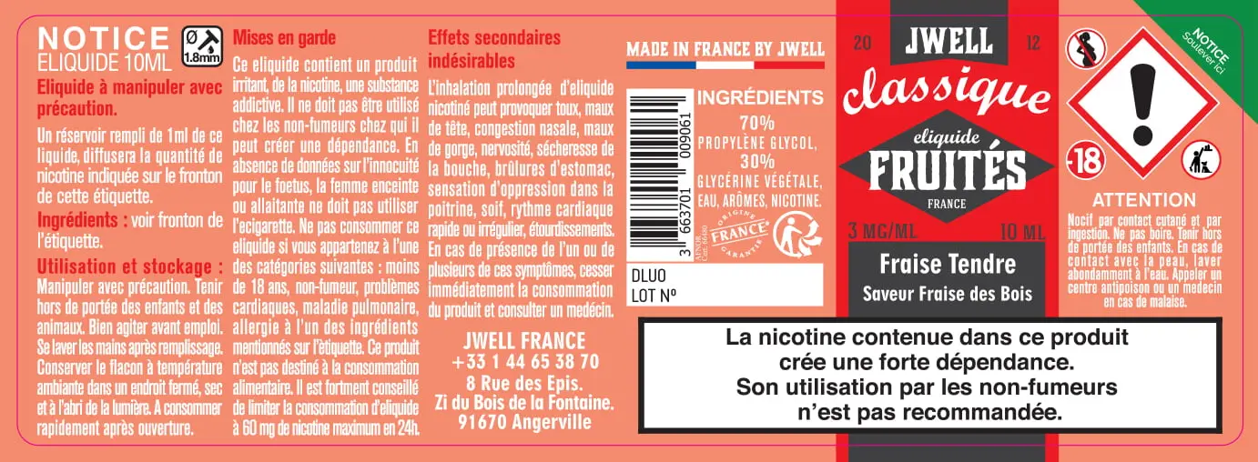 40X114 10ML FRAISE TENDRE 10ml_3MG - CLASSIC FRUITES