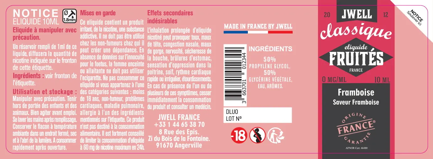 40X114 10ML FRAMBOISE 10ml label-0mg