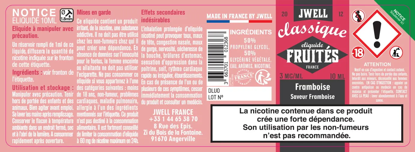 40X114 10ML FRAMBOISE 10ml label-3mg