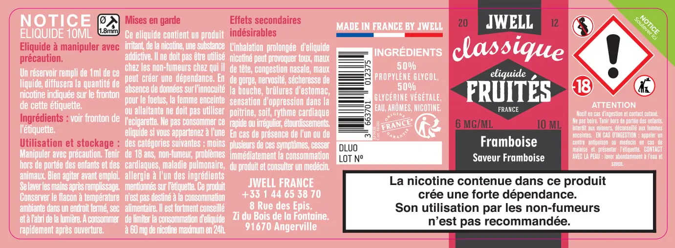 40X114 10ML FRAMBOISE 10ml label-6mg