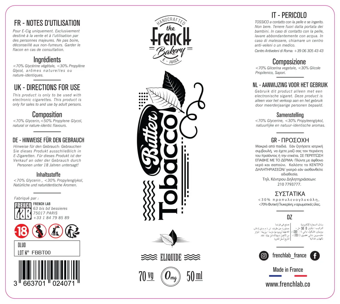 80X90 50ML FRENCH BAKERY- TOBACCO 2021_50ML_VB