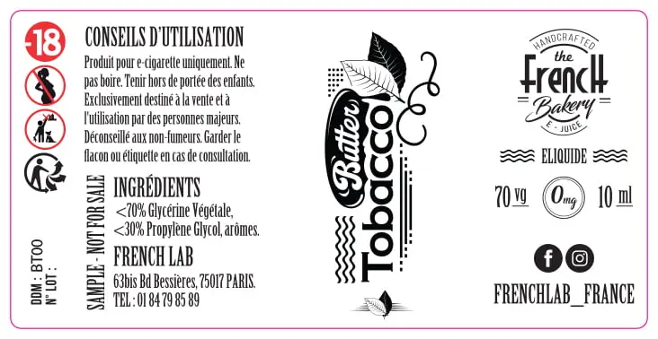 30X60 10ML FRENCH-BAKERY_10ML_SAMPLE_ALL Butter Tobacco