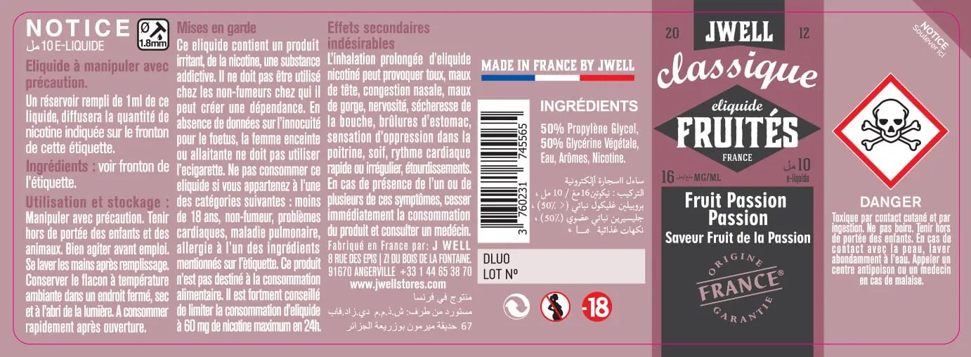 40X114 10ML FRUIT PASSION PASSION 10ml ALGERIA-16mg