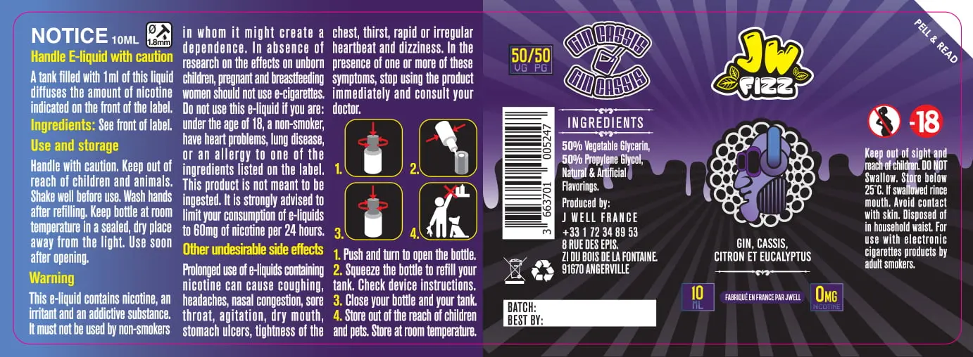 40X114 10ML GIN CASSIS 10ml-UK - JW FIZZ-0mg