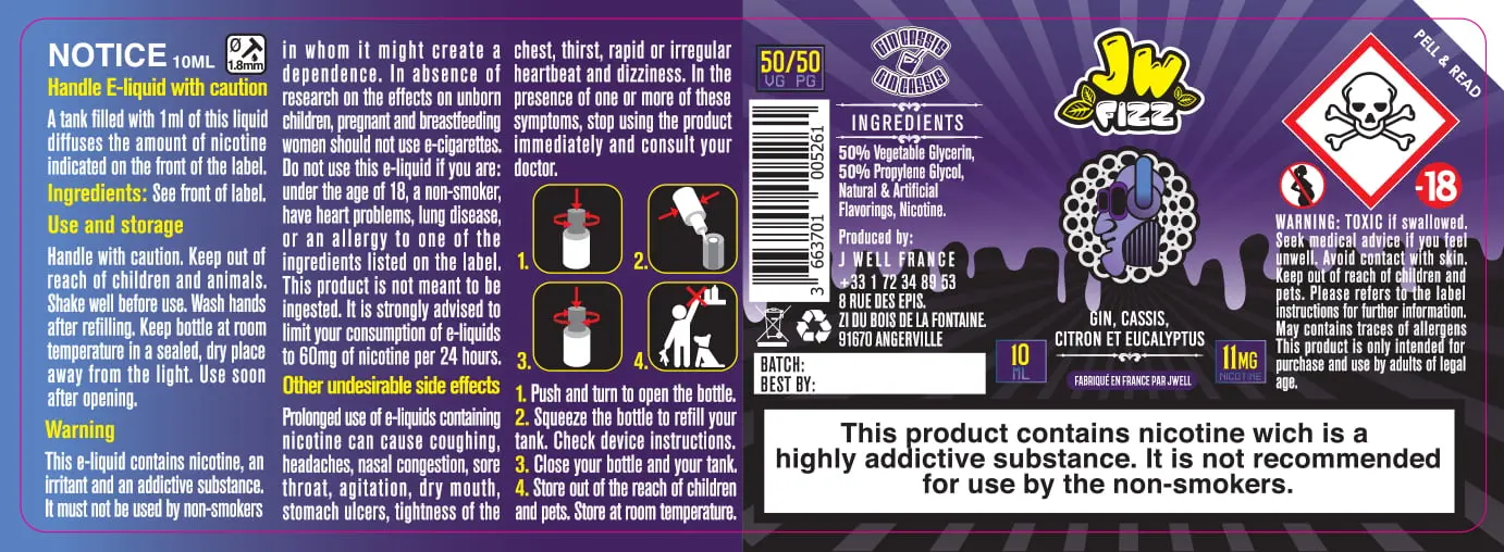 40X114 10ML GIN CASSIS 10ml-UK - JW FIZZ-11mg