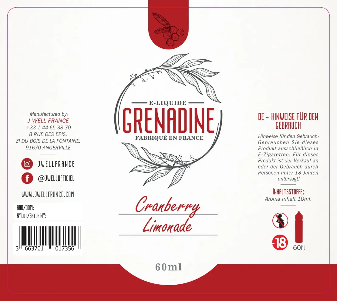 80X90 50ML GRCRLI - CRANBERRY-LEMONADE GRANADINE 60ml PELICOM ETX