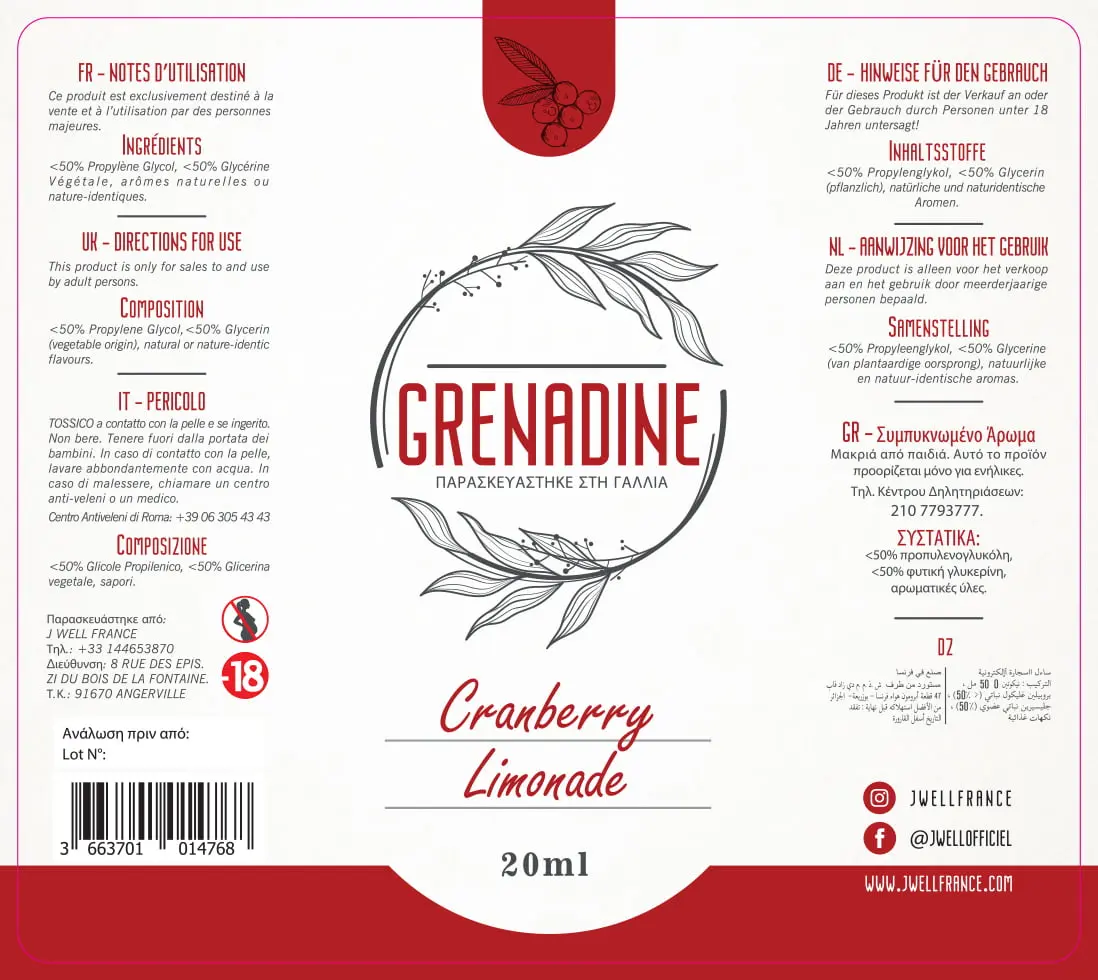 80X90 50ML GRECA - GRENADINE-20ml Greek_CRANBERRY - PELICOM