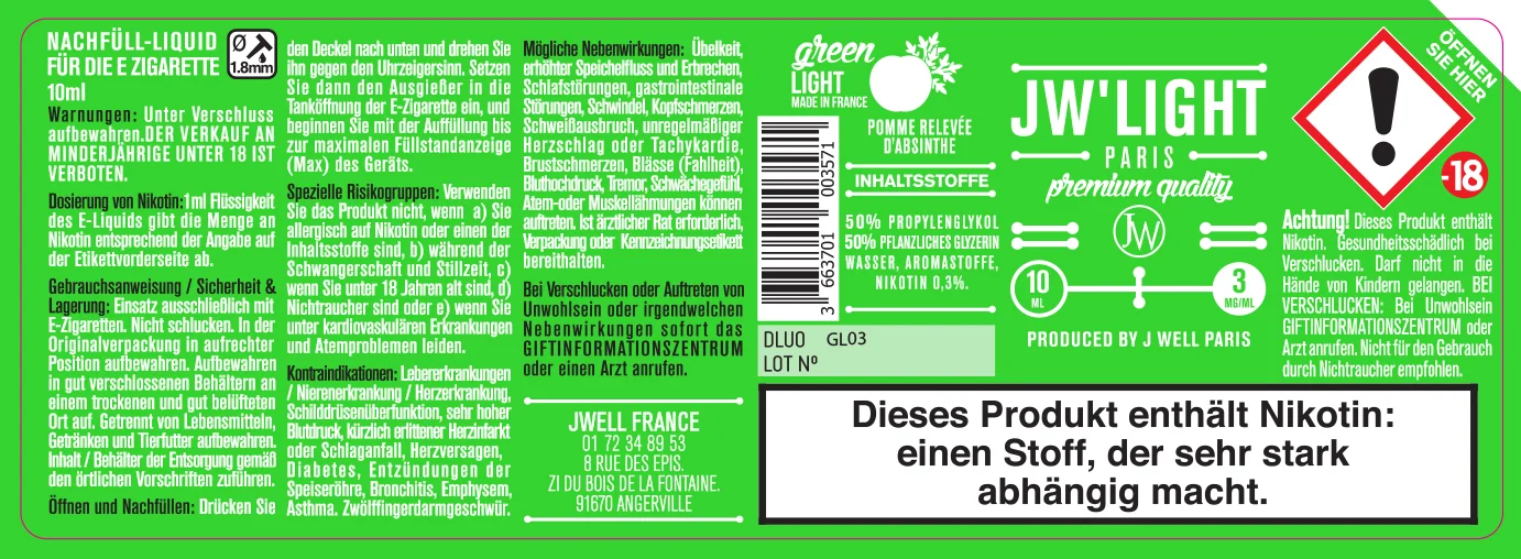40X114 10ML GREEN LIGHT_10ml GERMAN_3MG