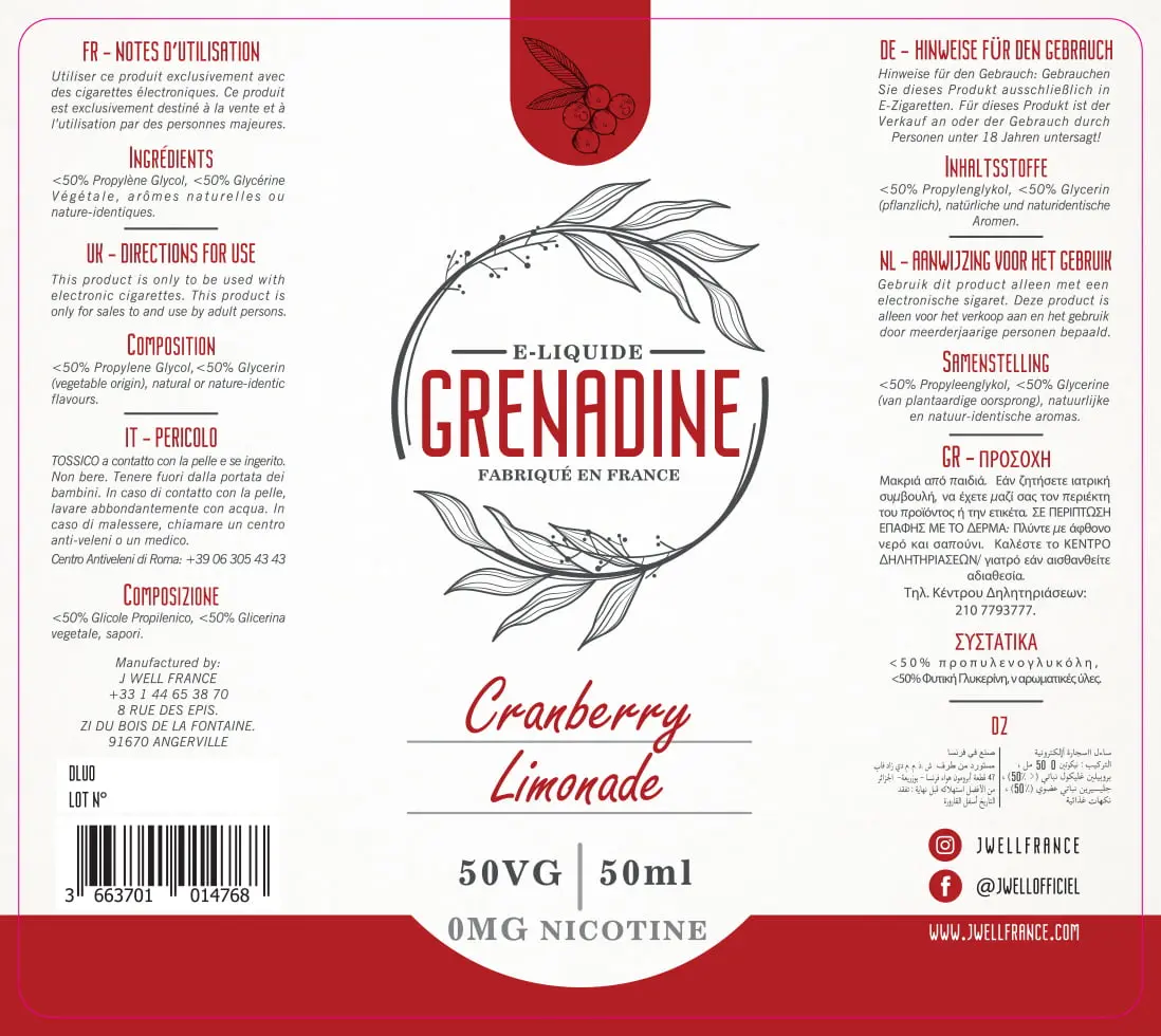 80X90 50ML GRENADINE CRANBERRY LEMONADE 50ml- PELIC MAT