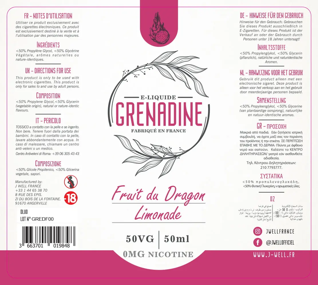 80X90 50ML GRENADINE DRAGON FRUIT 50ml - PELIC MAT