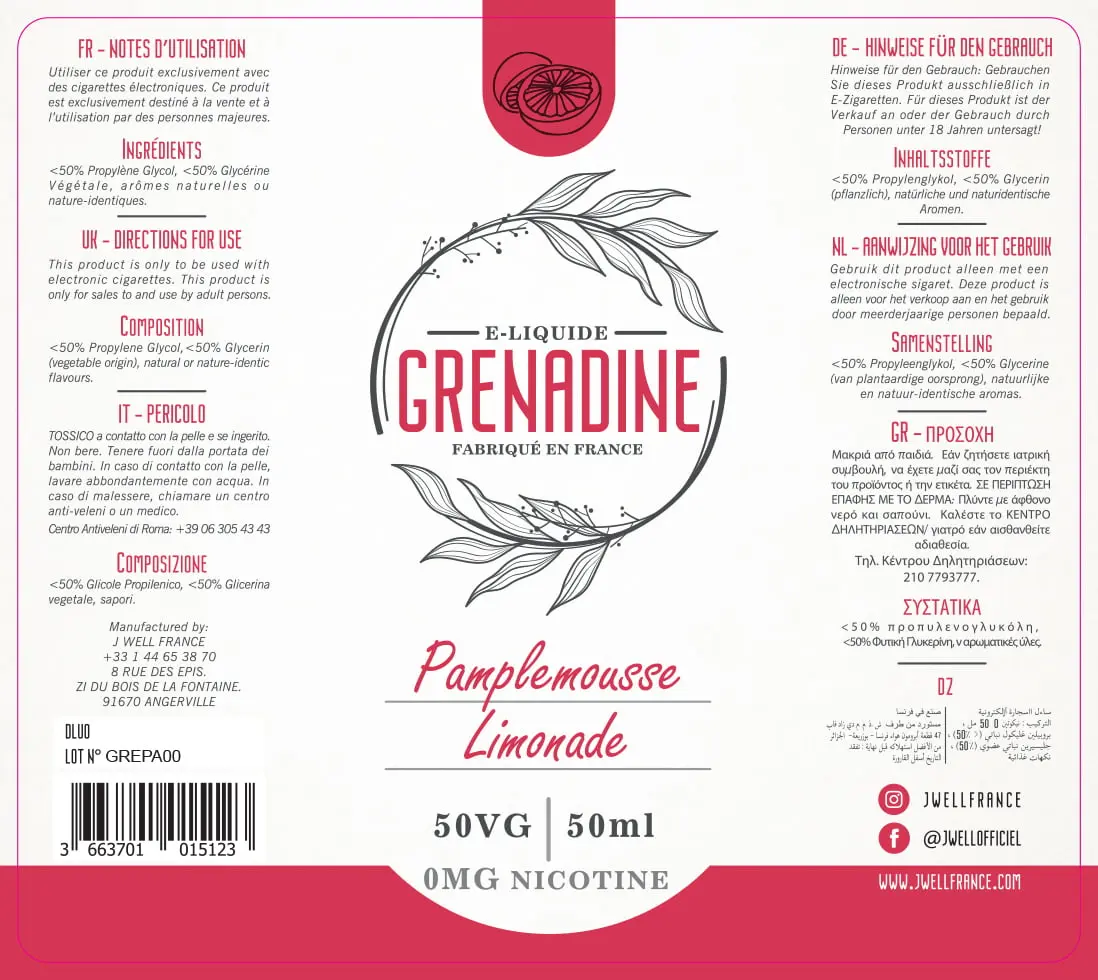 80X90 50ML GRENADINE PAMPLEMOUSSE 50ml - PELIC MAT