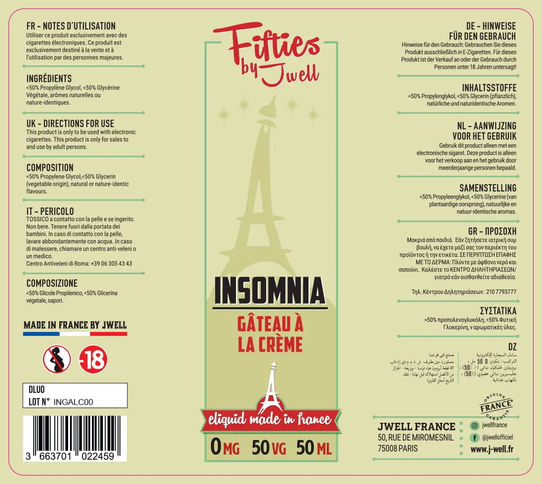 80X90 50ML INSOMNIA- GATEAU A LA CREME 50ML VB