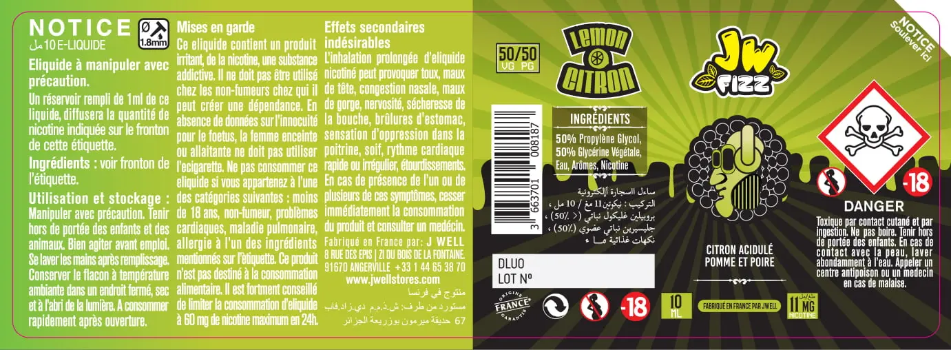 40X114 10ML LEMON FIZZ 10ml ALGERIA-11mg