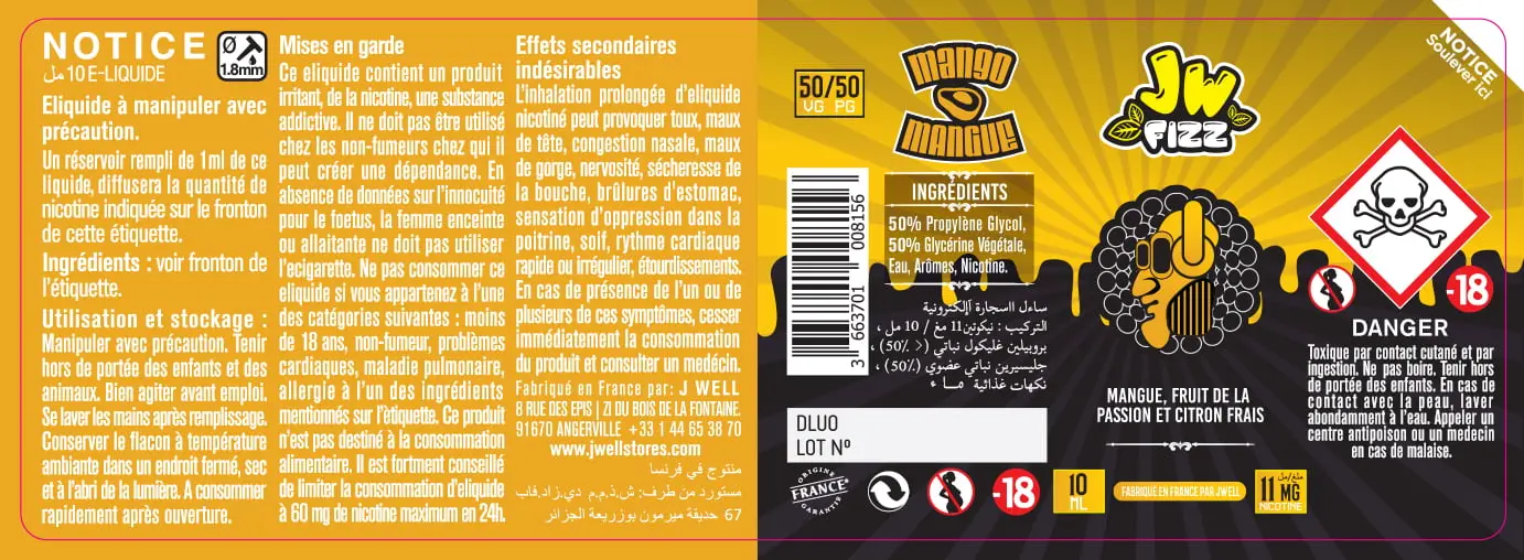 40X114 10ML MANGO FIZZ 10ml ALGERIA-11mg