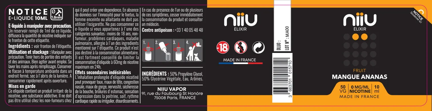 30X125 10ML MANGUE-ANANAS_NIIU-Elixir_10ml_0mg_FR