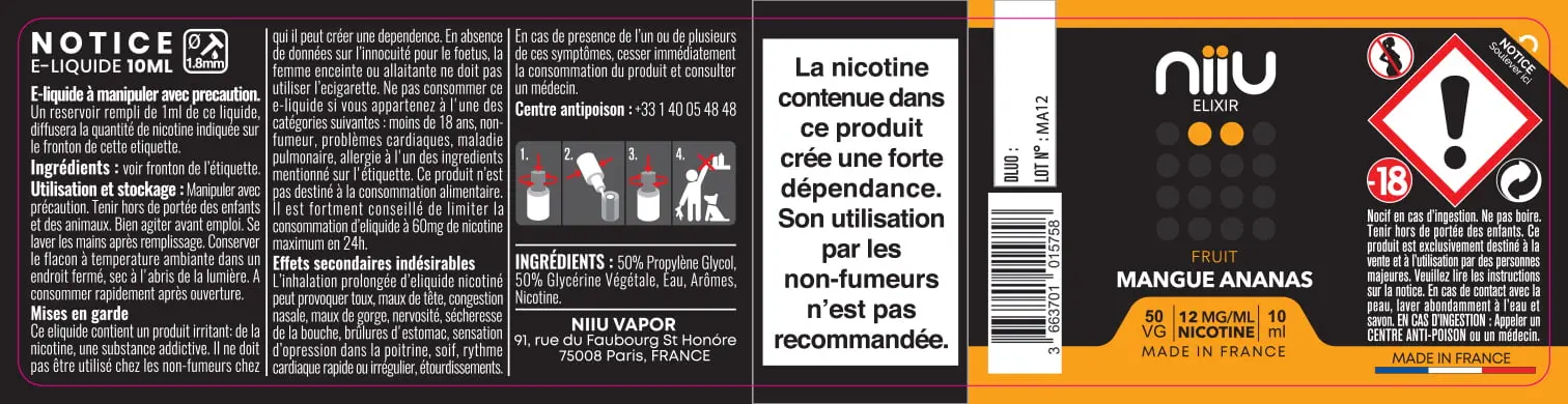 30X125 10ML MANGUE-ANANAS_NIIU-Elixir_10ml_12mg_FR