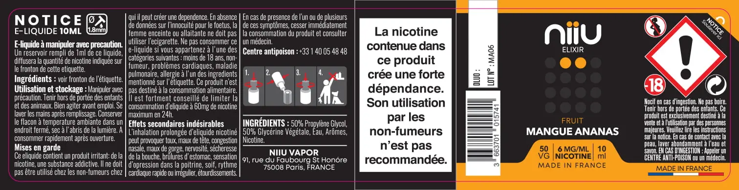 30X125 10ML MANGUE-ANANAS_NIIU-Elixir_10ml_6mg_FR