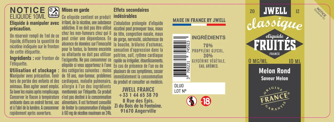 40X114 10ML MELON ROND 10ml label-0mg