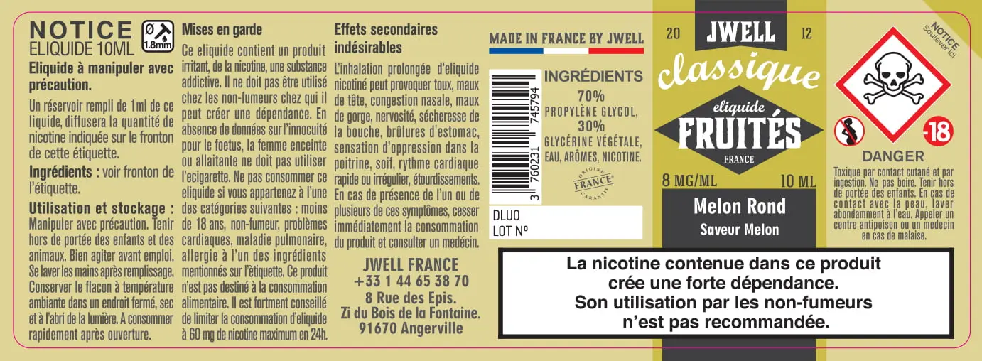 40X114 10ML MELON ROND 10ml label-8mg