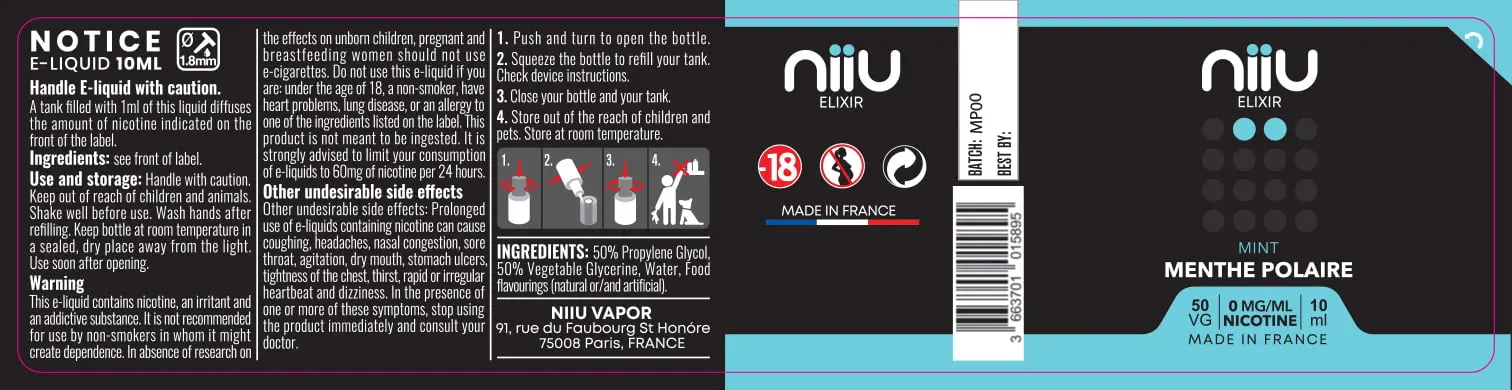 30X125 10ML MENTHE-POLAIRE_NIIU-Elixir_10ml_0mg_EN
