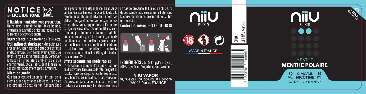 30X125 10ML MENTHE-POLAIRE_NIIU-Elixir_10ml_0mg_FR