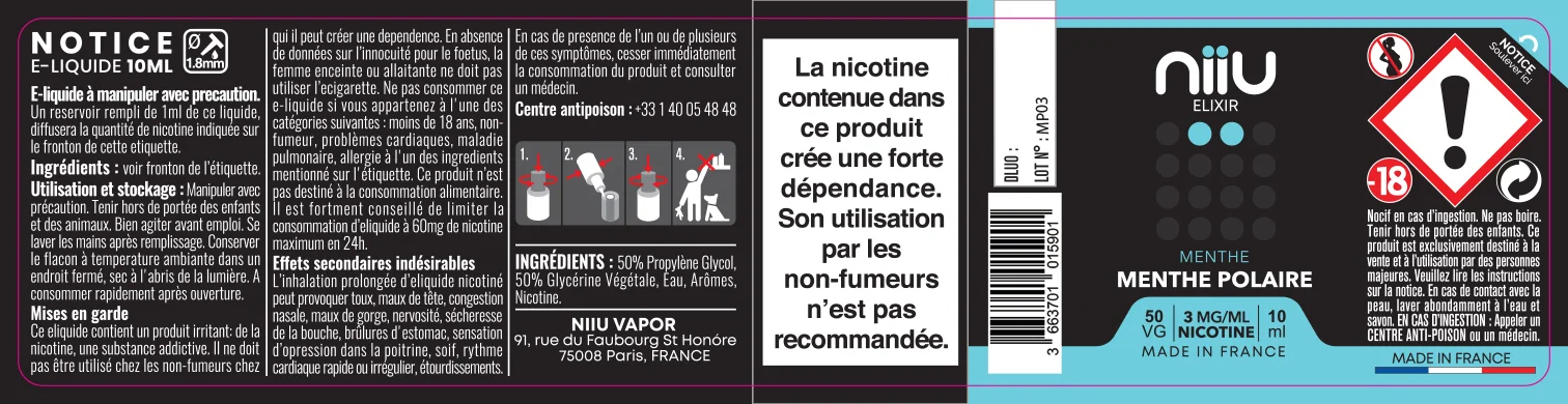 30X125 10ML MENTHE-POLAIRE_NIIU-Elixir_10ml_3mg_FR