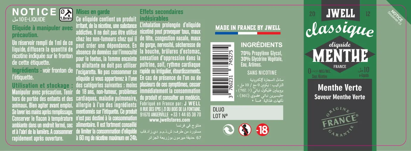 40X114 10ML MENTHE VERTE 10ml ALGERIA-0mg