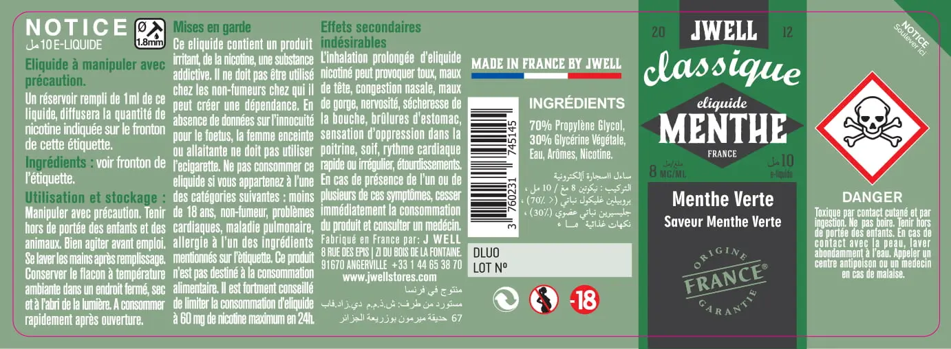 40X114 10ML MENTHE VERTE 10ml ALGERIA-8mg