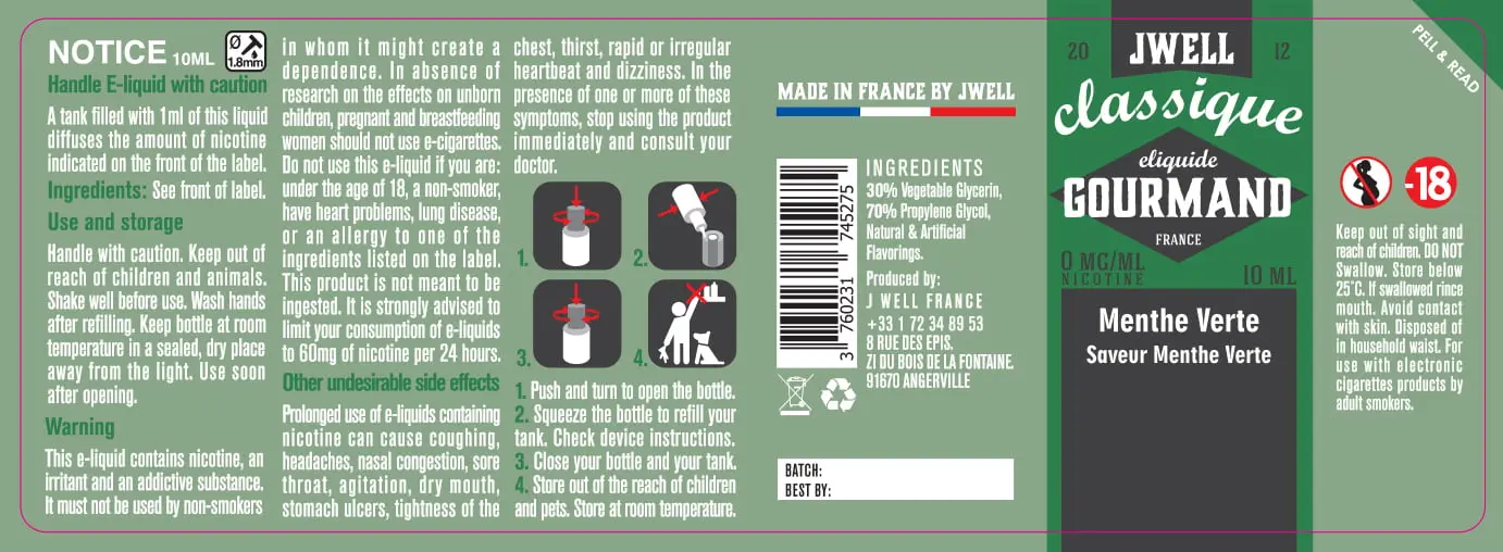 40X114 10ML MENTHE VERTE 10ml-UK - 0mg