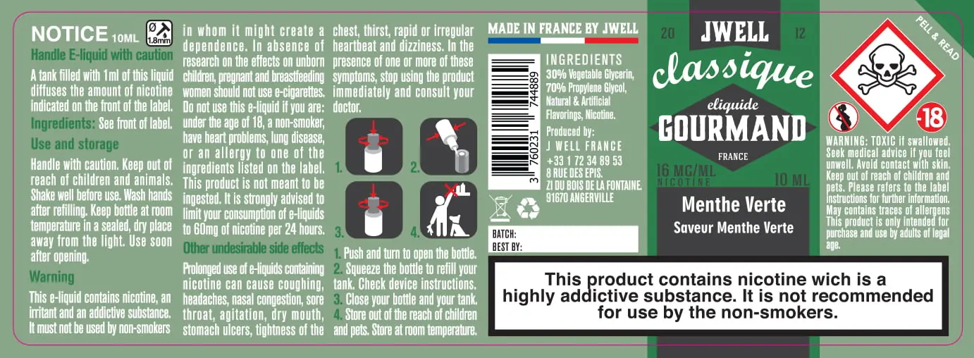 40X114 10ML MENTHE VERTE 10ml-UK - 16mg