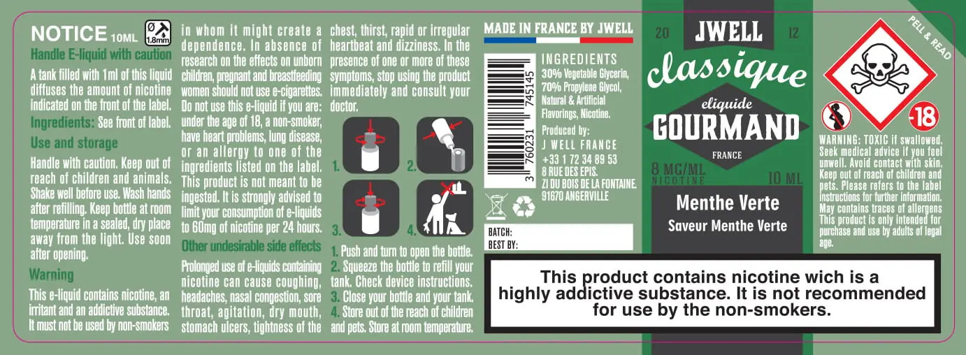 40X114 10ML MENTHE VERTE 10ml-UK - 8mg