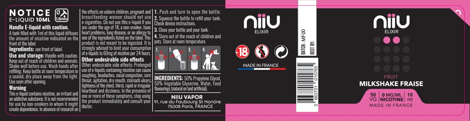 30X125 10ML MILKSHAKE-FRAISE_NIIU-Elixir_10ml_0mg_EN