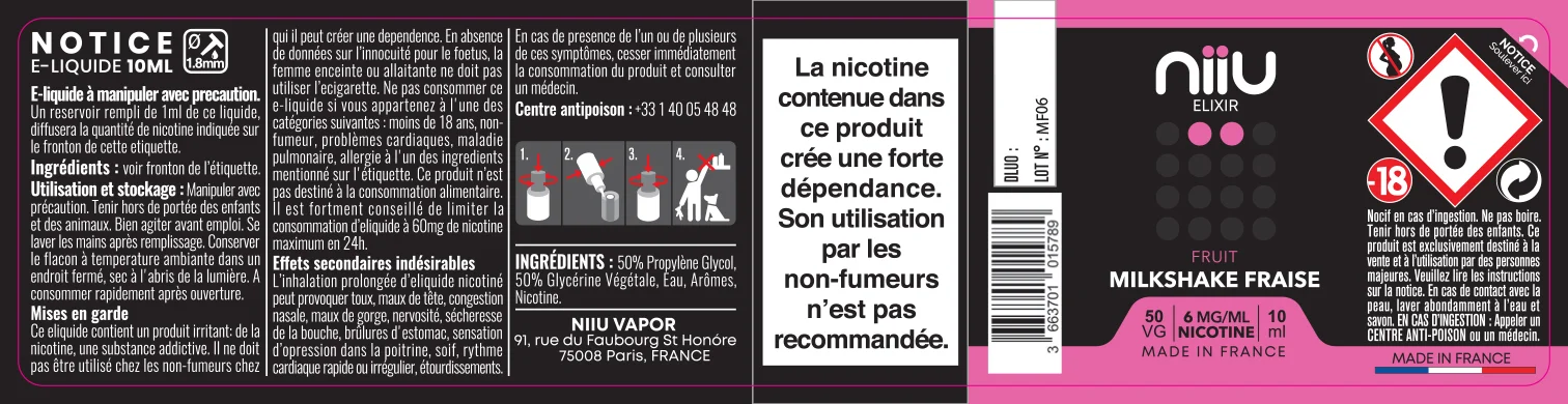 30X125 10ML MILKSHAKE-FRAISE_NIIU-Elixir_10ml_6mg_FR