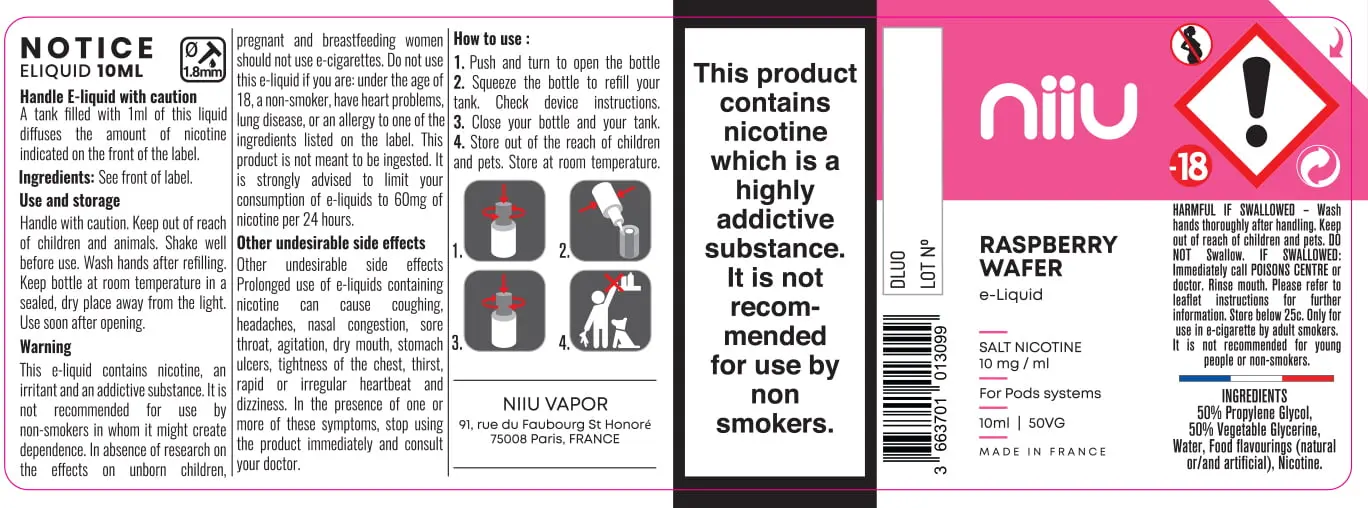 40X114 10ML Niiu Salt 10mg_10ml_UK Raspberry Wafer