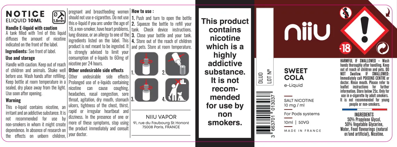 40X114 10ML Niiu Salt 10mg_10ml_UK Sweet Cola