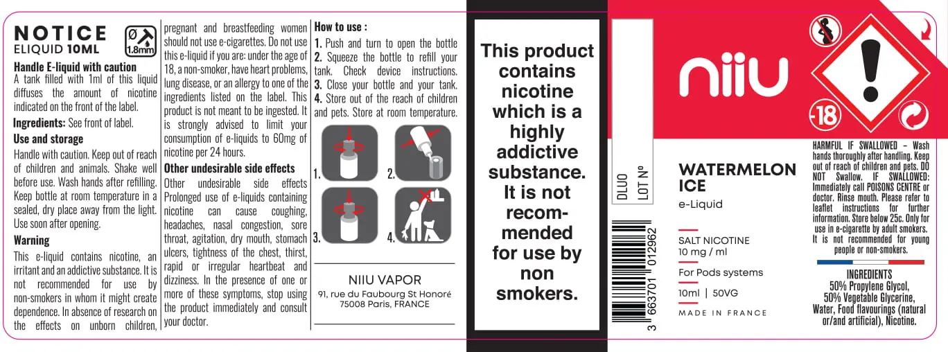 40X114 10ML Niiu Salt 10mg_10ml_UK Watermelon Ice