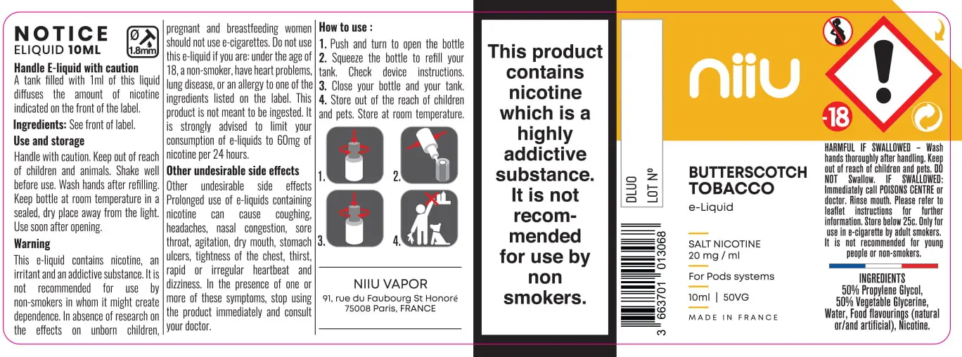 40X114 10ML Niiu Salt 20mg_10ml_UK Butterscotch Tobacco