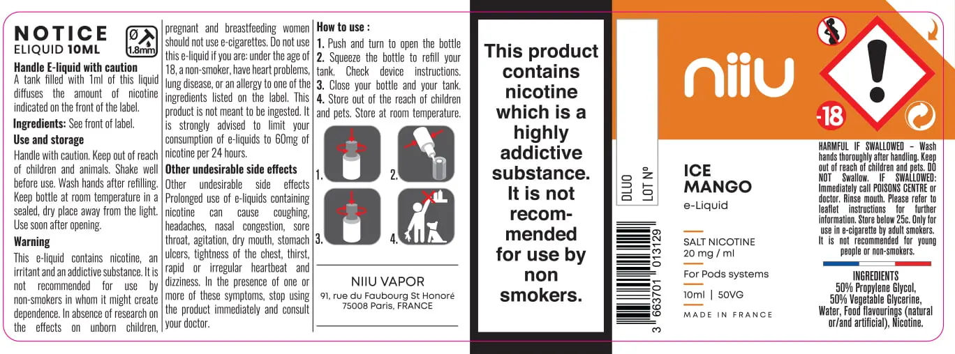 40X114 10ML Niiu Salt 20mg_10ml_UK Ice Mango
