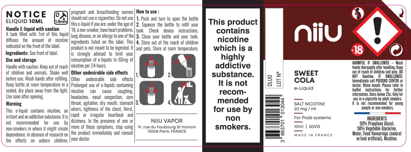 40X114 10ML Niiu Salt 20mg_10ml_UK Sweet Cola