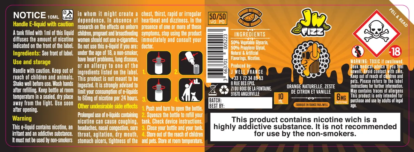40X114 10ML ORANGE NATURELLE 10ml - JW FIZZ-6mg