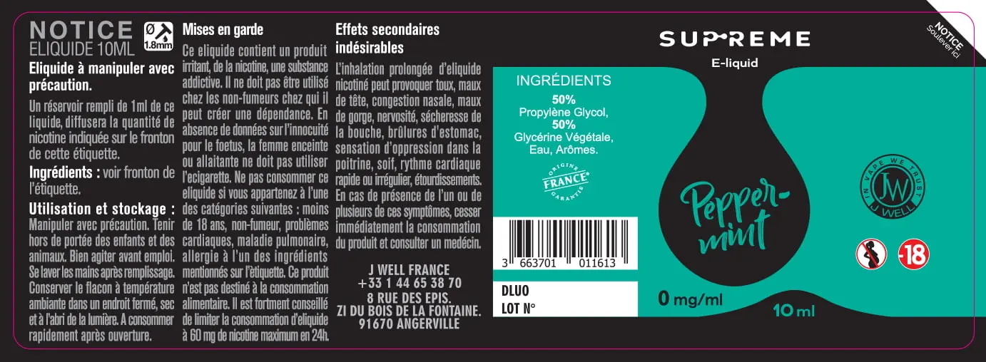 40X114 10ML PEPPERMINT_SUPREME_10ml_0mg