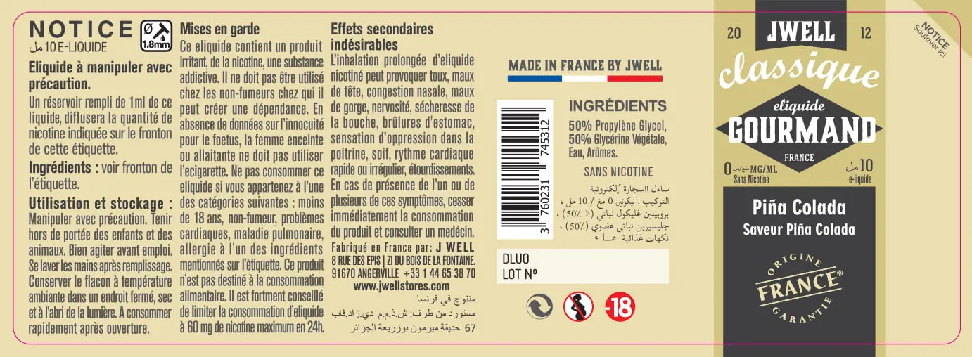 40X114 10ML PINA COLADA 10ml ALGERIA-0mg