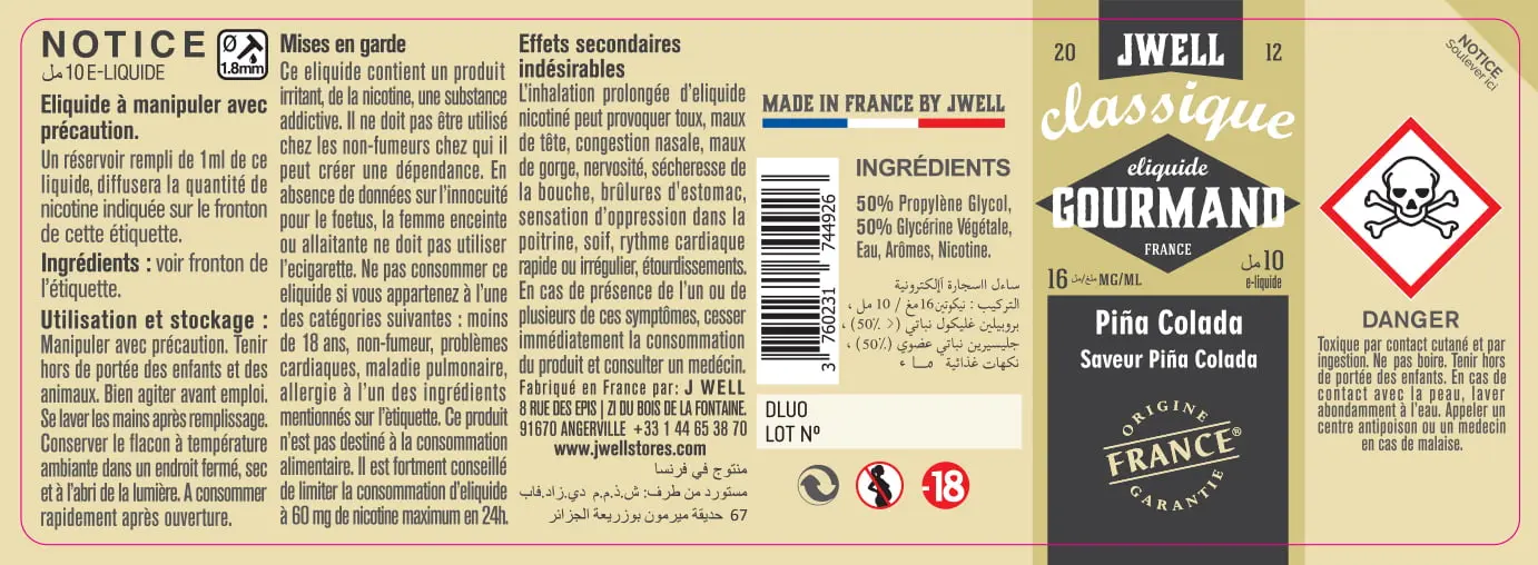 40X114 10ML PINA COLADA 10ml ALGERIA-16mg