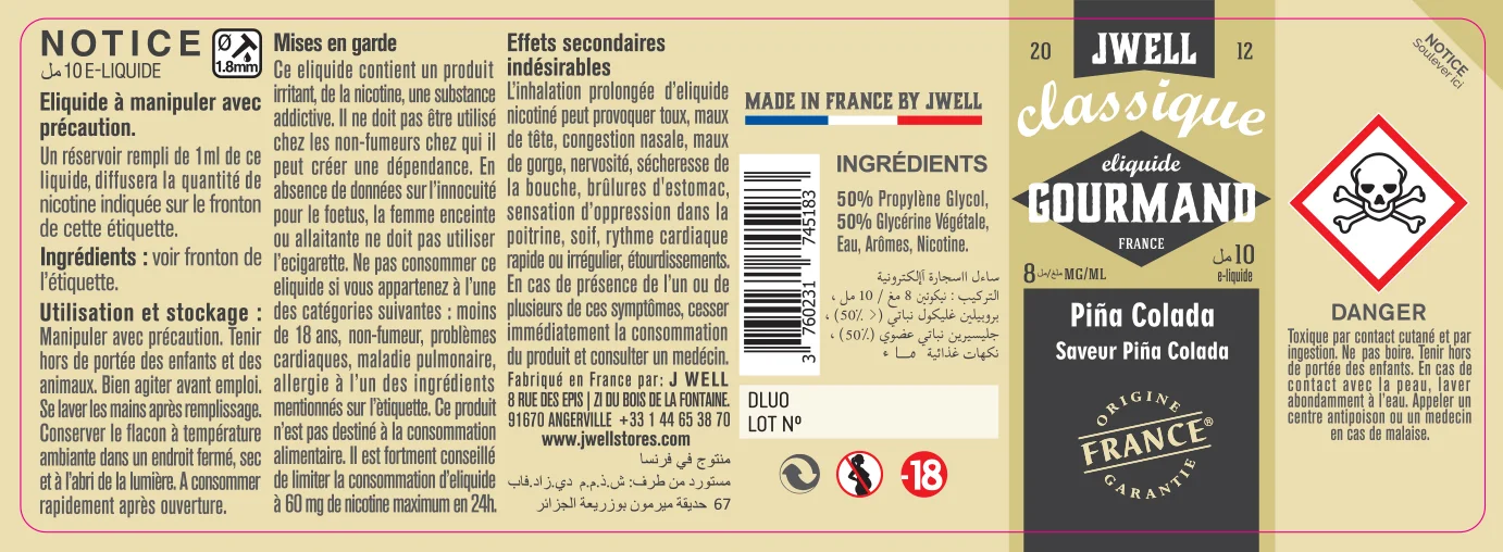 40X114 10ML PINA COLADA 10ml ALGERIA-8mg