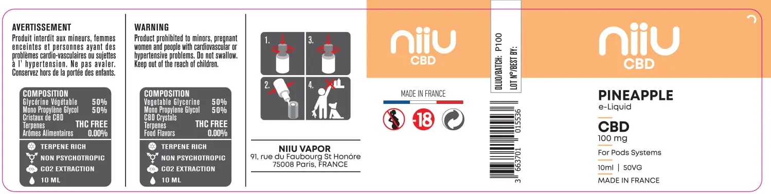 30X125 10ML PINEAPPLE-CBD_100mg_NIIU_10ml-125x30mm