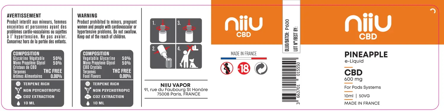 30X125 10ML PINEAPPLE-CBD_600mg_NIIU_10ml-125x30mm