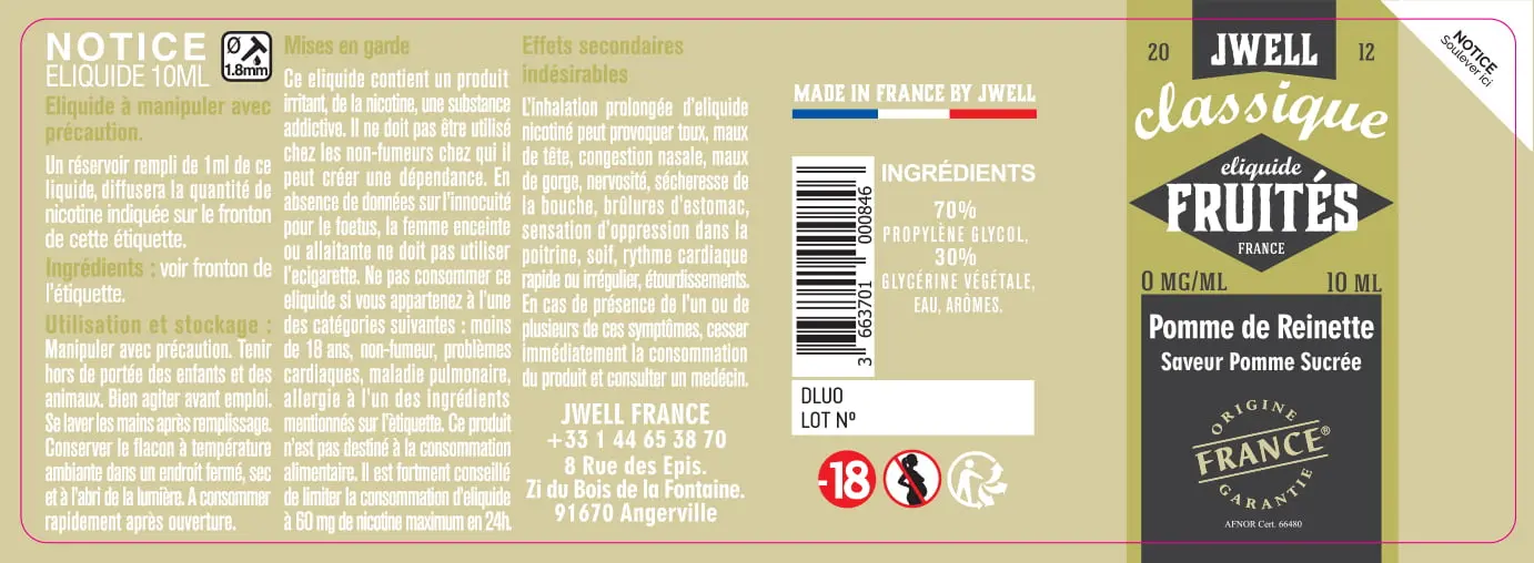 40X114 10ML POMME DE REINETTE 10ml_0MG - CLASSIC FRUITES (1)