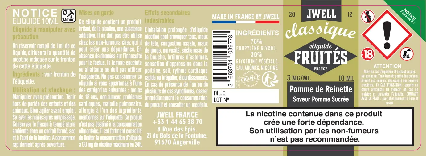 40X114 10ML POMME DE REINETTE 10ml_3MG - CLASSIC FRUITES (1)
