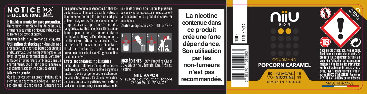 30X125 10ML POPCORN-CARAMEL_NIIU-Elixir_10ml_12mg_FR
